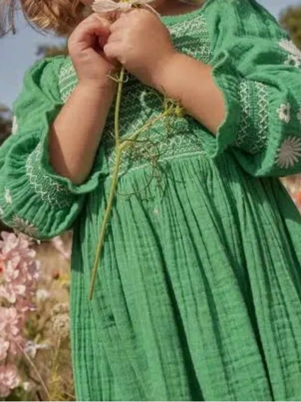Mini Boden Emerald Green Smocked Peasant dress 2-3T
